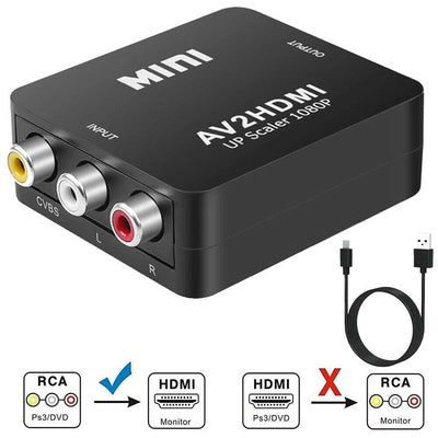 AV RCA to HDMI or HDMI to AV RCA Adapter Audio Video Converter for Composite Upscaling or Digital Downscaling