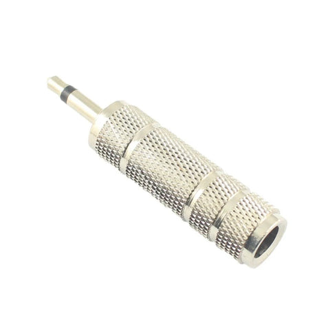 3.5mm mono male jack to 6.35mm female socket in line adapter Silver Metal Body