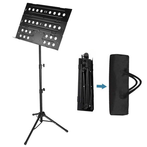 3 Plate Folding Design Sheet Music Stand Full Size Heavy Gauge Portable + Storage Bag