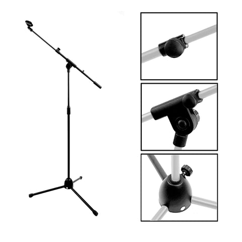 Microphone Stand Telescopic Boom Arm Mic Clip With Metal Tripod Base Extra Tall 2.02M