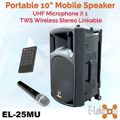 E-Lektron EL25-MU UHF 500W 10" inch Bluetooth Wireless linkable Portable Compact PA Speaker Sound System Recoding incl. 1 Mic