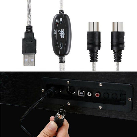 MIDI To USB Cable New Driver Interface Converter PC IN Music Keyboard OUT Adapter Cord