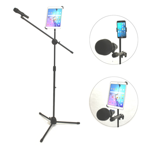 Microphone Stand + Tablet + Phone Mount Holder Combo + Optional Microphone