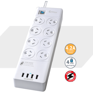 8 Outlet Surge Protected USB Power Board SANSAI PAD-4088H