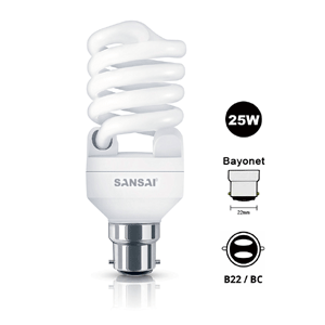 25W Warm White Spiral Energy Saving Globe SANSAI GL-SP/25W-B22