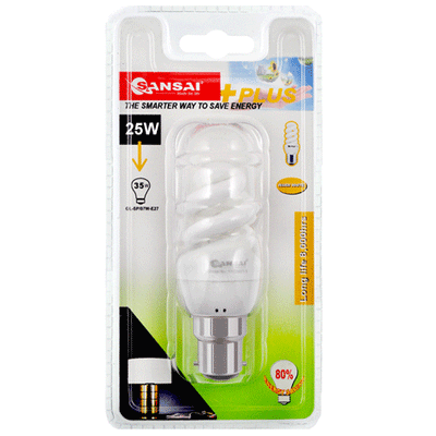 25W Warm White Spiral Energy Saving Globe SANSAI GL-SP/25W-B22