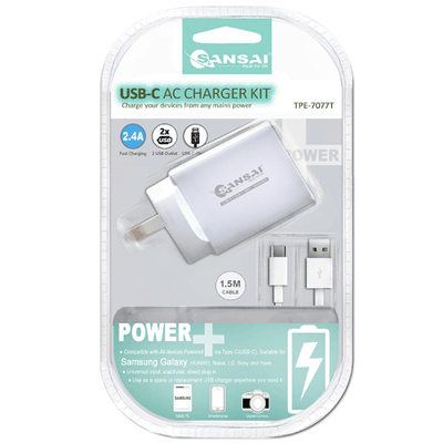 USB Charger & Type-C Cable SANSAI TPE-7077T